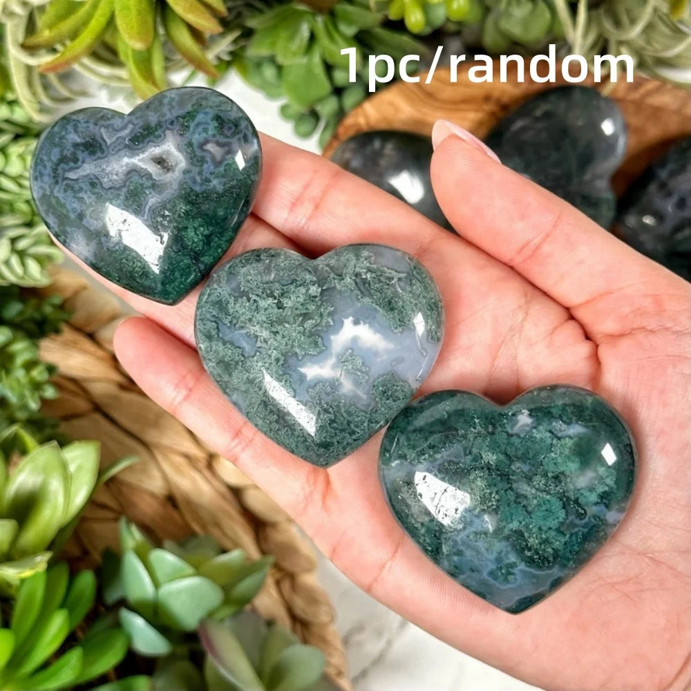 1pc Natural Moss Agate Heart, Moss Agate Heart Carving, Natural Moss Agate, Moss Agate Heart Palmstone, Perfect Holiday Gift