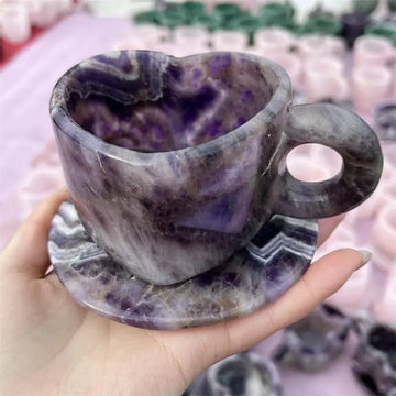 Natural Dream Amethyst Teacup Carving Ornament Healing Fengshui Stone Reiki Gemstone For Home Decor Gifts 1PCS
