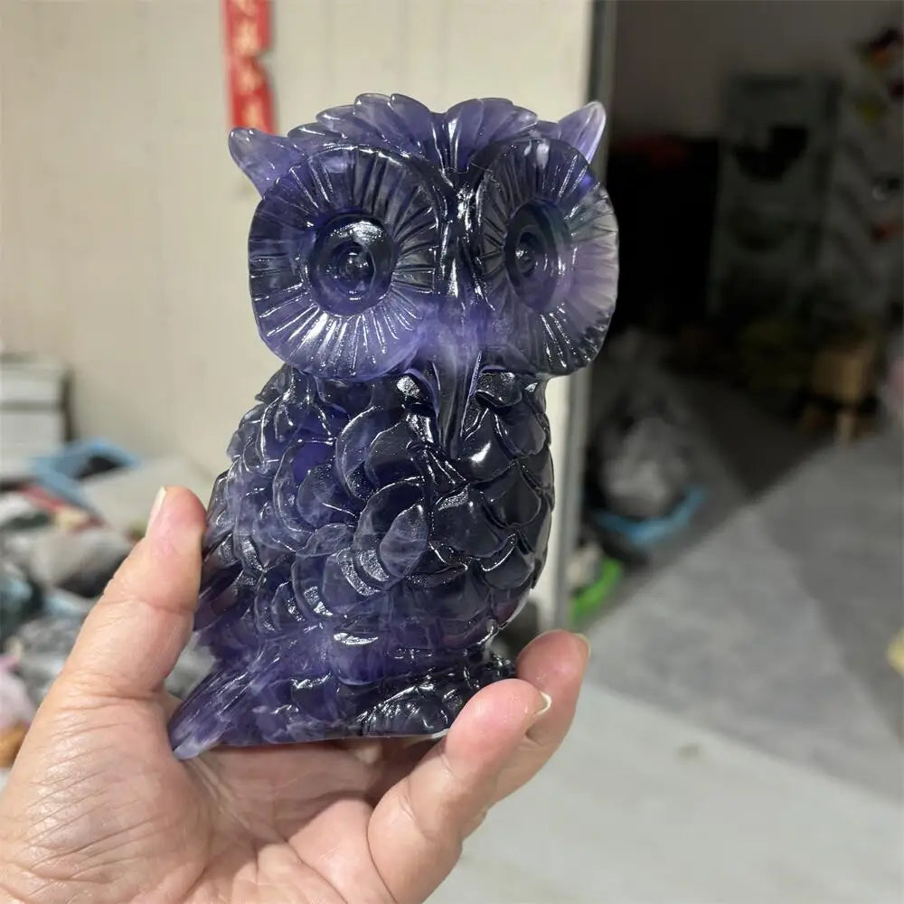 Natural purple fluorite quartz owl animal Healing Crystal Healing Crystal Stone for Home Decoration Gift Feng Shui Home Decor