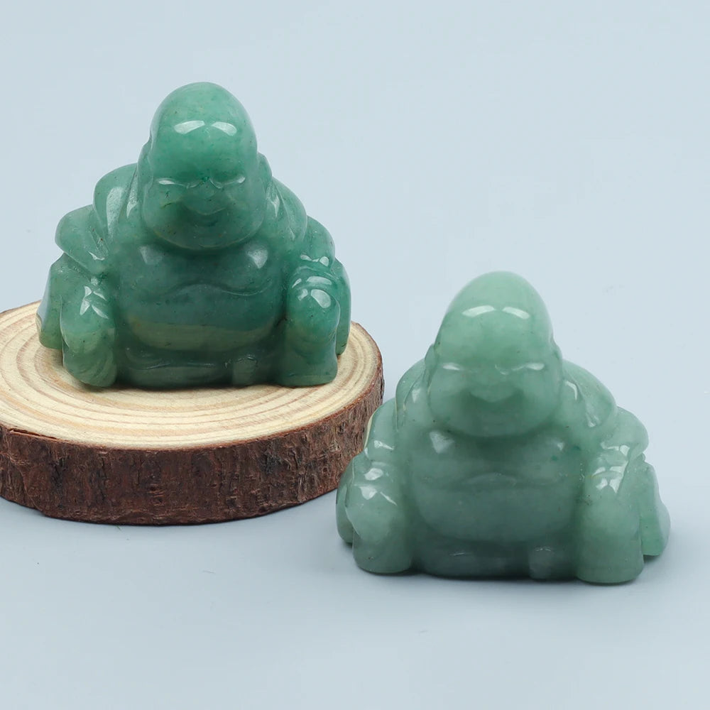 1.5" Hand Carved Jade Maitreya Buddha Figurine Natural Aventurin Crystal Reiki Healing Quartz Chakra Lucky Smile Buddha Figurine