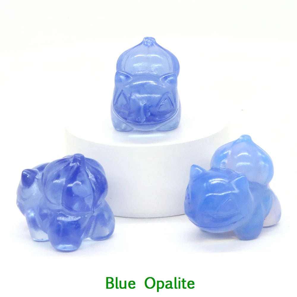 1.2" Natural Crystal Stone Squirtle Bikachu Statue Fantast Baby Cartoon Gemstone Carved Healing Home Room Decor Holiday Gift