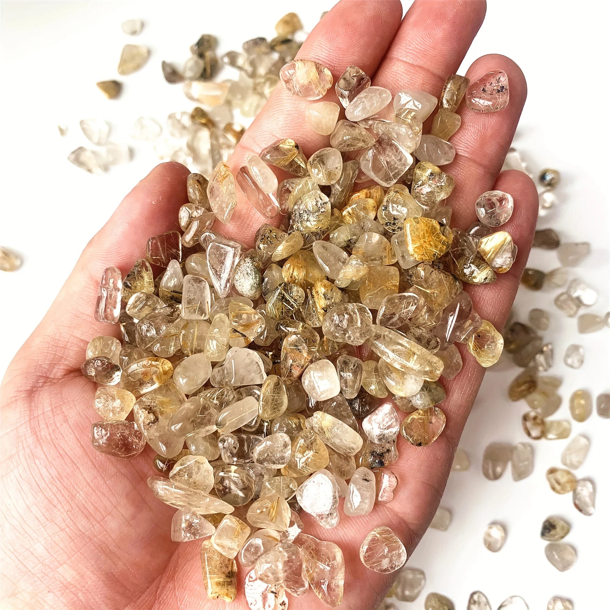 5-9mm Natural Golden Rutile Quartz Tumbled Chips Stone Crushed Healing Crystal Stones For Plants Succulent Flowerpot Vase Filler