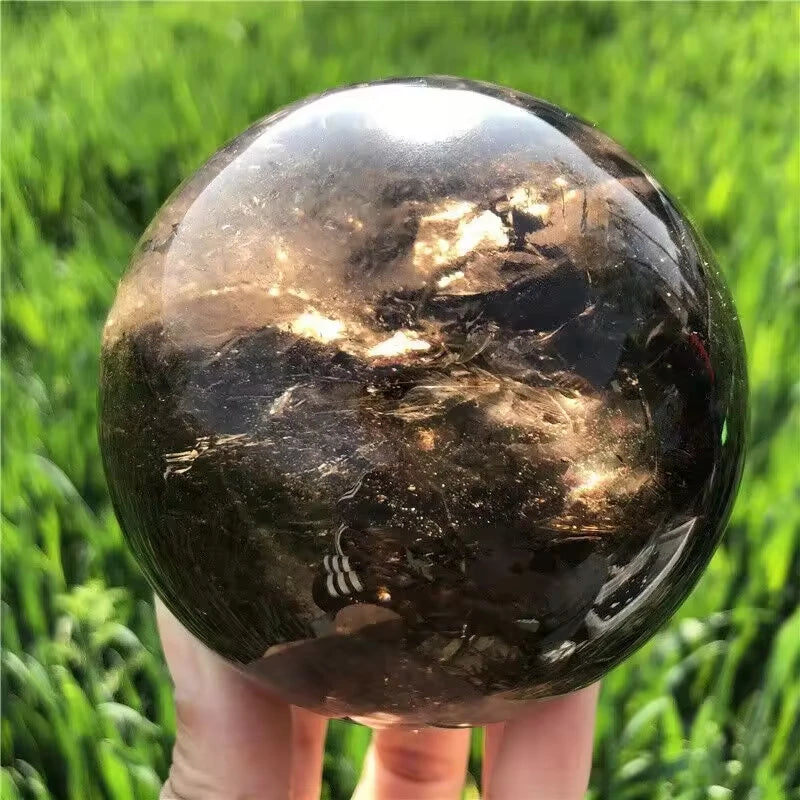 7-8.5cm Natural Rainbow Smoky Quartz Sphere, Polished Crystal, Magic Divination Meditation,Healing Crystals Yoga Room Decoration
