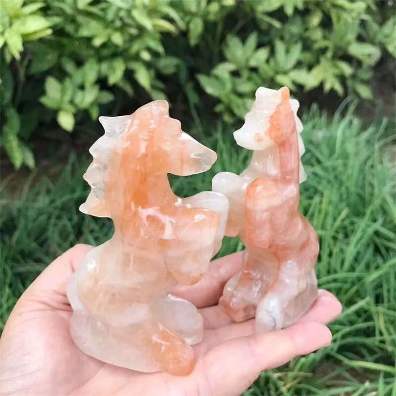 Natural Red Fire Quartz Hematoid Horse Carving Animal Reiki Healing Fengshui Holiday Crafts Gifts 1pcs