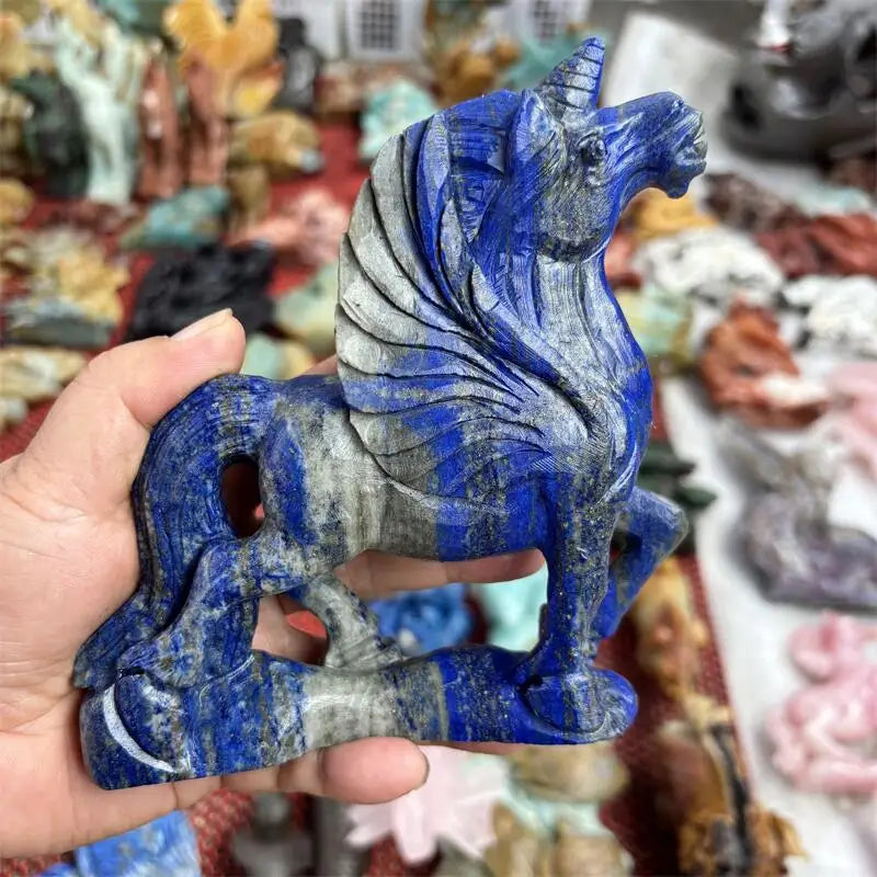 Natural Lapis Lazuli Unicorn Carving Statue Reiki Figurine Gemstone Animals Chakra Healing Product Gift 1pcs