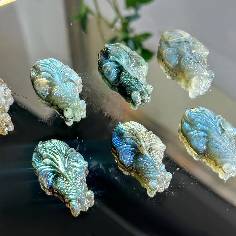 1pc Natural Labradorite & Moonstone Goldfish Carved, Featuring Natural Gemstone Shimmer, Perfect As Home Decor,