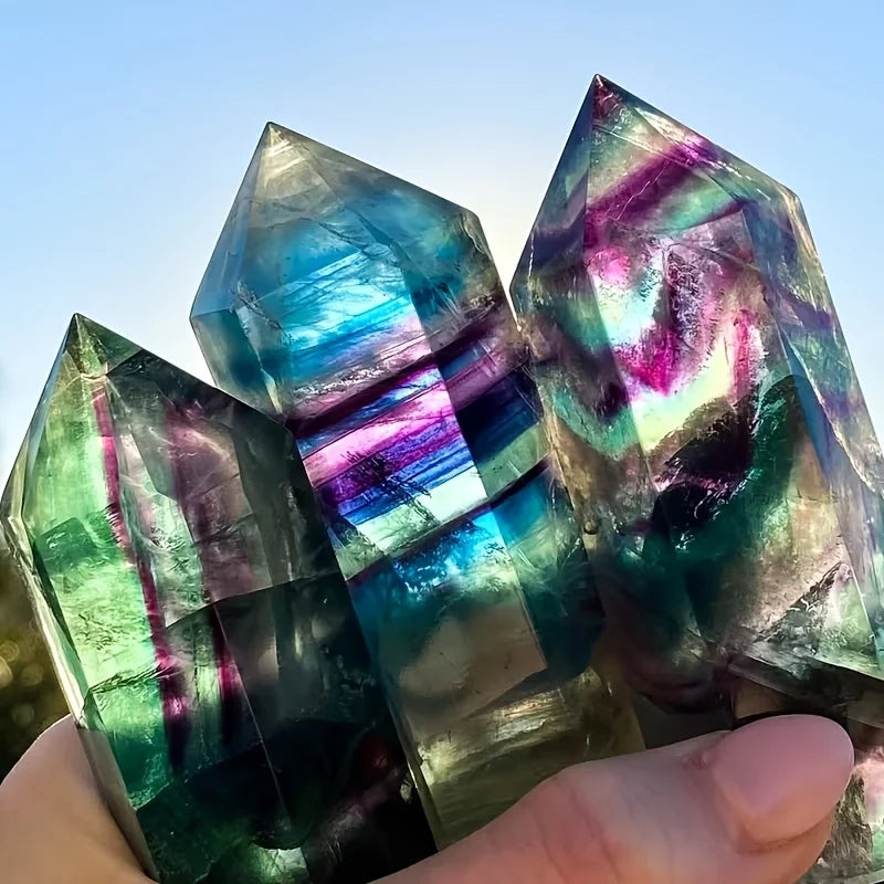 1pc Natural Rainbow Fluorite Crystal Pillar Natural Stone Meditation Decor Holiday Gift Suitable for Altar, Crystal Display