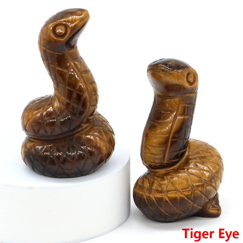2" Snake Statue Natural Stone Healing Amethyst Rose Quartz Carved Healing Animal Figurine Reiki Crystal Crafts Home Decoration