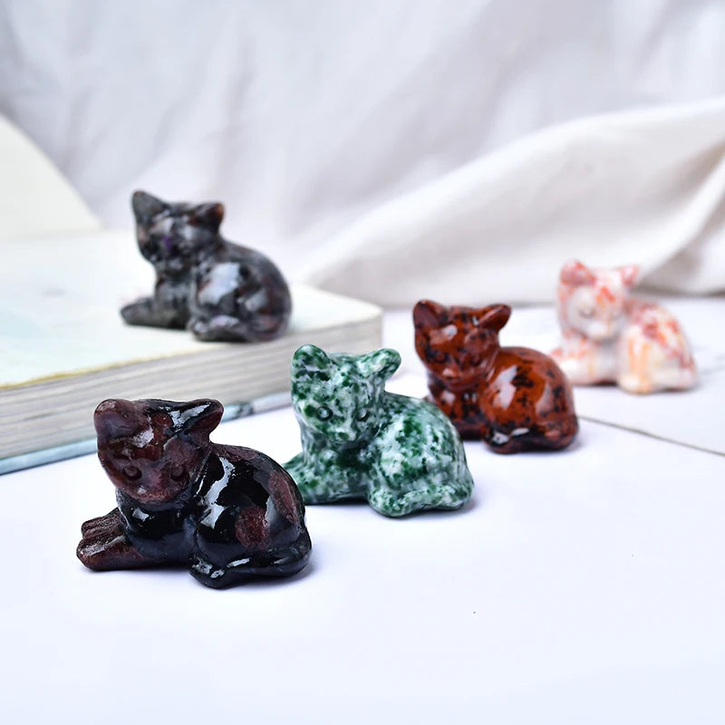 1pc Natural Crystal Tummy Time Cat Carving Craft, Mini Ornament, Home Decoration