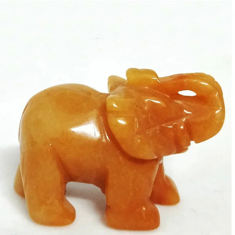 Classic Green Pink Jade Stone Craving Lucky Elephant Feng Shui Statue Figurine Home Office Ornaments