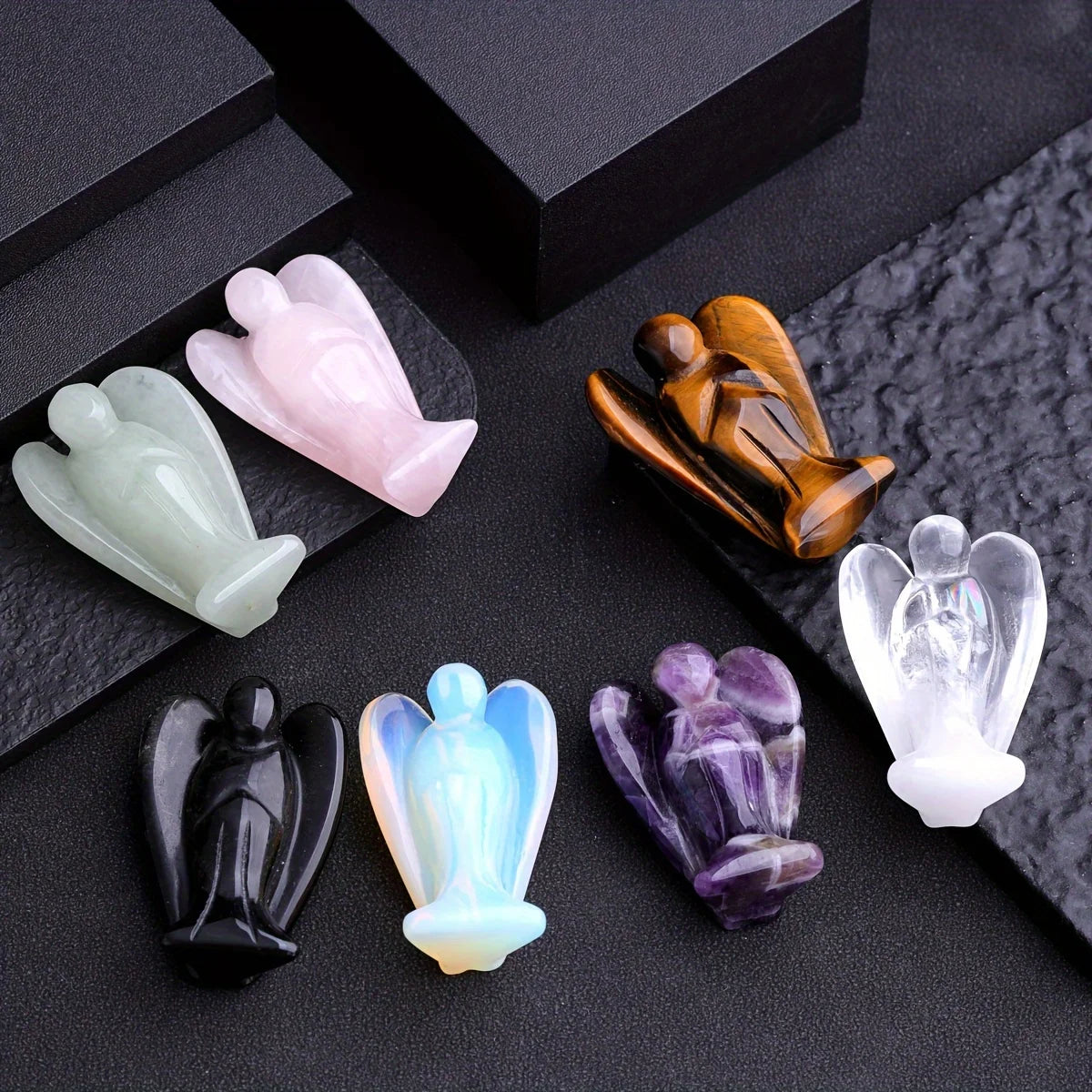 One Natural Crystal Guardian Angel Figurine | Rose Quartz Amethyst Healing Stone Gemstone Craft Gift Home Decor Ornament
