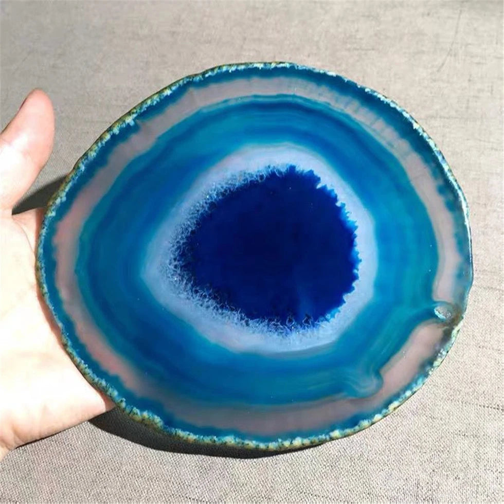 12-20CM Bule Crystal AGATE SLAB Geode Slice Mineral Coaster Healing Reiki Decoration