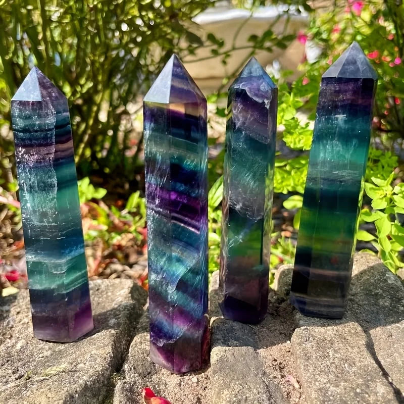 1pc Natural Rainbow Fluorite Crystal Pillar Natural Stone Meditation Decor Holiday Gift Suitable for Altar, Crystal Display