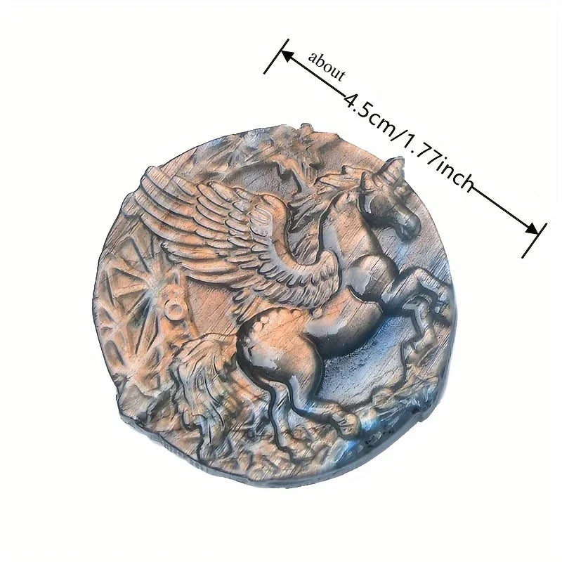1pc Boho Style Pegasus Carving with Natural Amethyst Coin Pendant - Jewelry Accessories and Components
