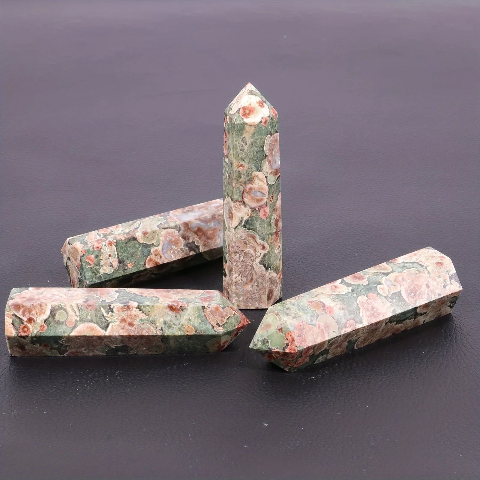 Natural Crystal Pillar Green Cherry Blossom Agate Pillar Crystal Single Pointed Hexagonal Ornament Suitable For Mother's Day