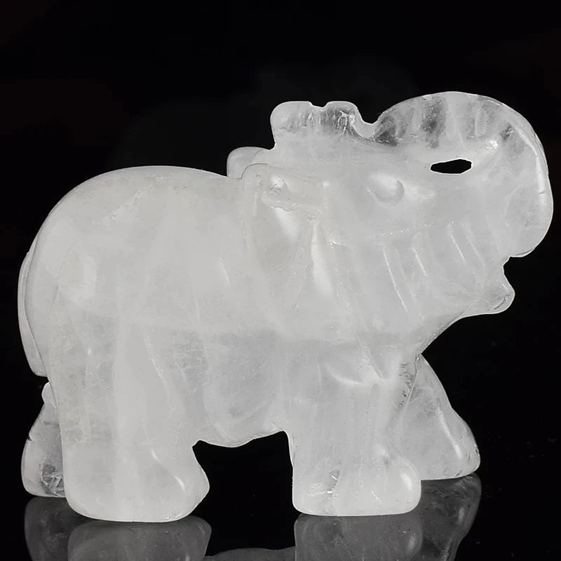 Hand carved 1.5 inch rock quartz elephant Figurine Natural stone Healing Animal Crystal Craft Fengshui Home Decor