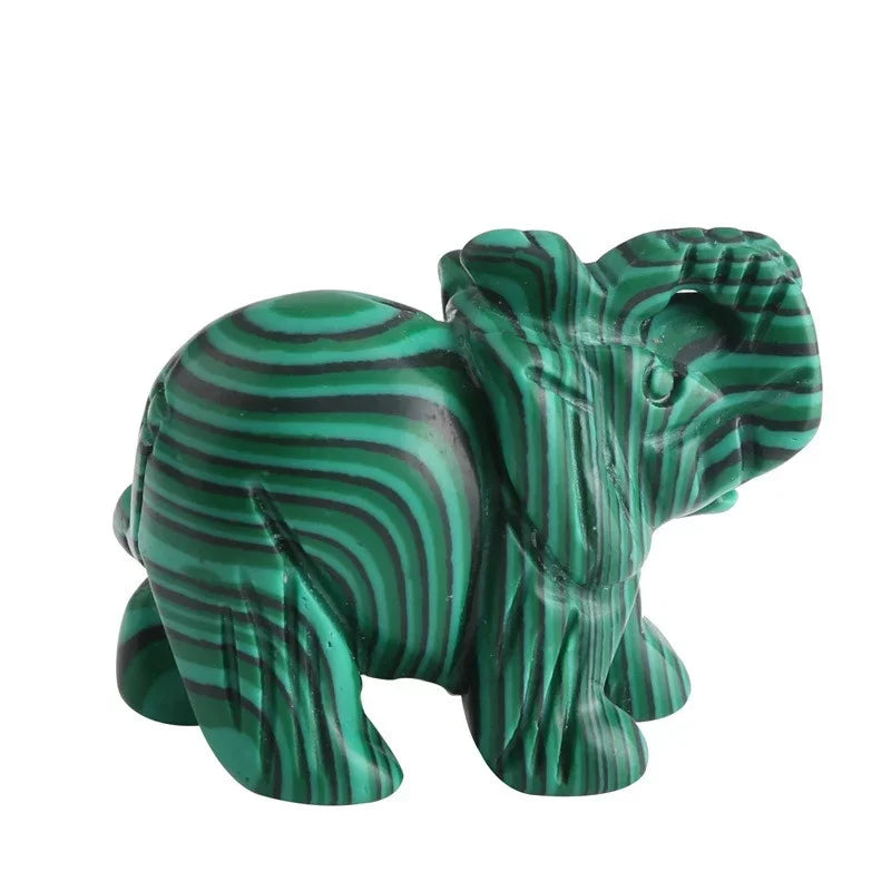 Classic Green Pink Jade Stone Craving Lucky Elephant Feng Shui Statue Figurine Home Office Ornaments