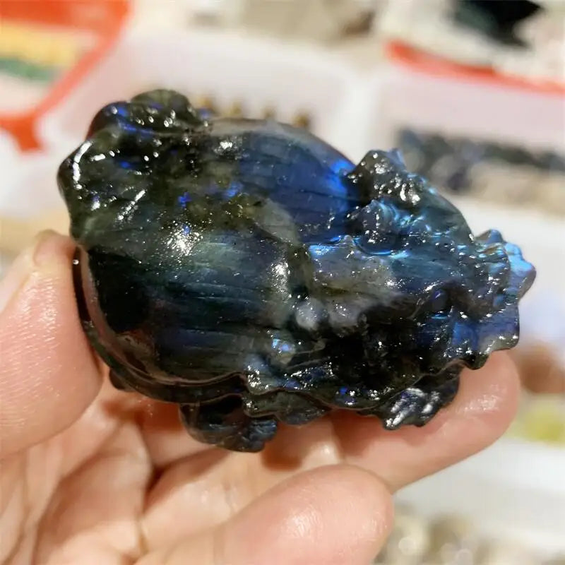 Natural Labradorite Pixiu Carving Memnon Megalith Powerful Statue For Home Room Decoration Gift 1PCS