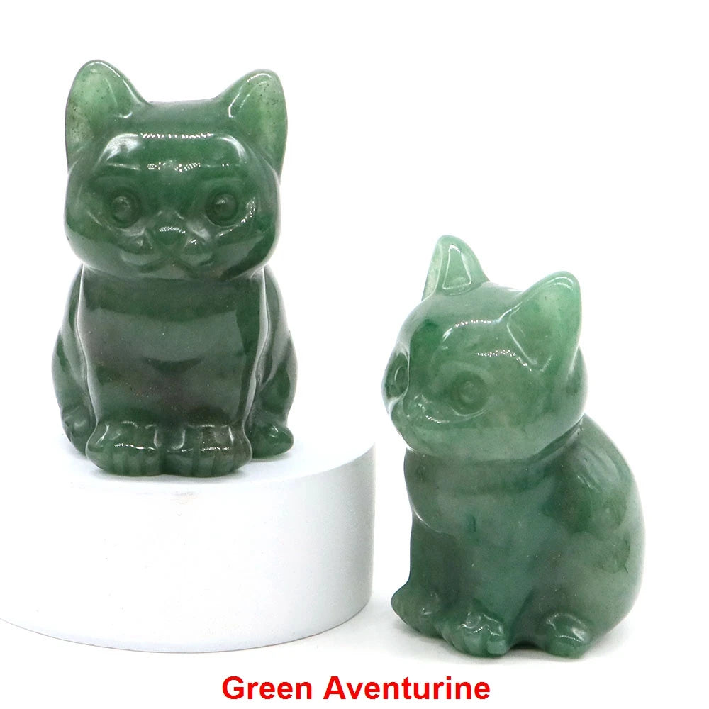 1.8" Natural Stone Cat Statue Hand Carved Animal Figurine Healing Crystal Amethyst Crafts Chakra Meditation Home Decoration Gift