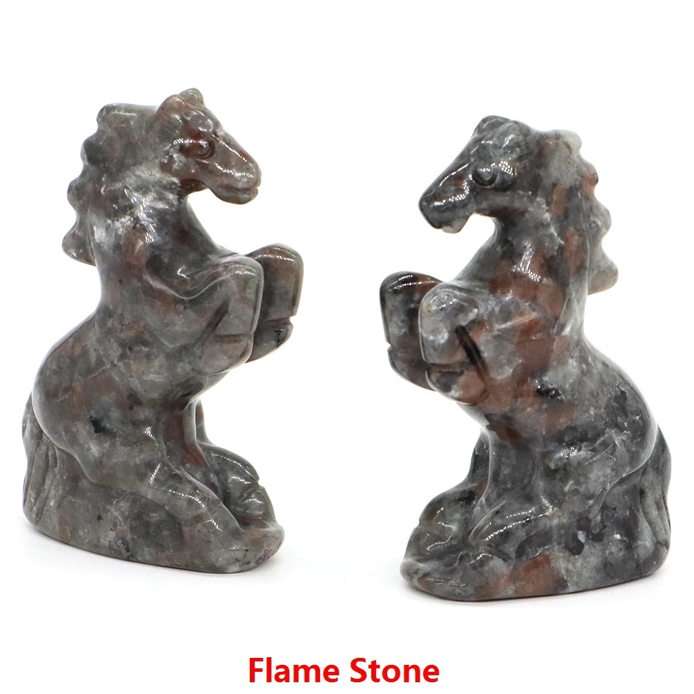 49mm Horse Statue Natural Reiki Healing Stones Amethyst Rose Quartz Carved Crystal Feng Shui Figurine Halloween Home Decor Gifts
