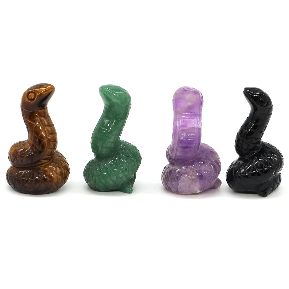 2" Snake Statue Natural Stone Healing Amethyst Rose Quartz Carved Healing Animal Figurine Reiki Crystal Crafts Home Decoration