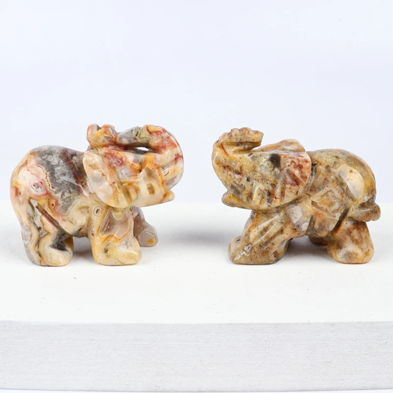 1.5 Inch Hand Carved Elephant Figurine Crazy Agate Mini Healing Animal Crystal Craft Chakra Feng Shui Home Decor