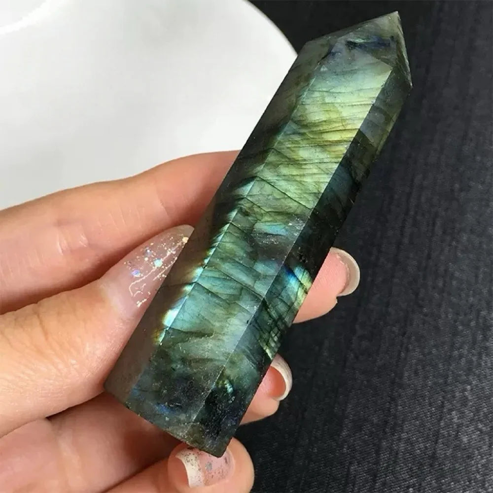 Natural Labradorite Tower Point Obelisk Polished Healing Crystal Magic Wand Ornament Room Living Room Office Decor Festival Gift