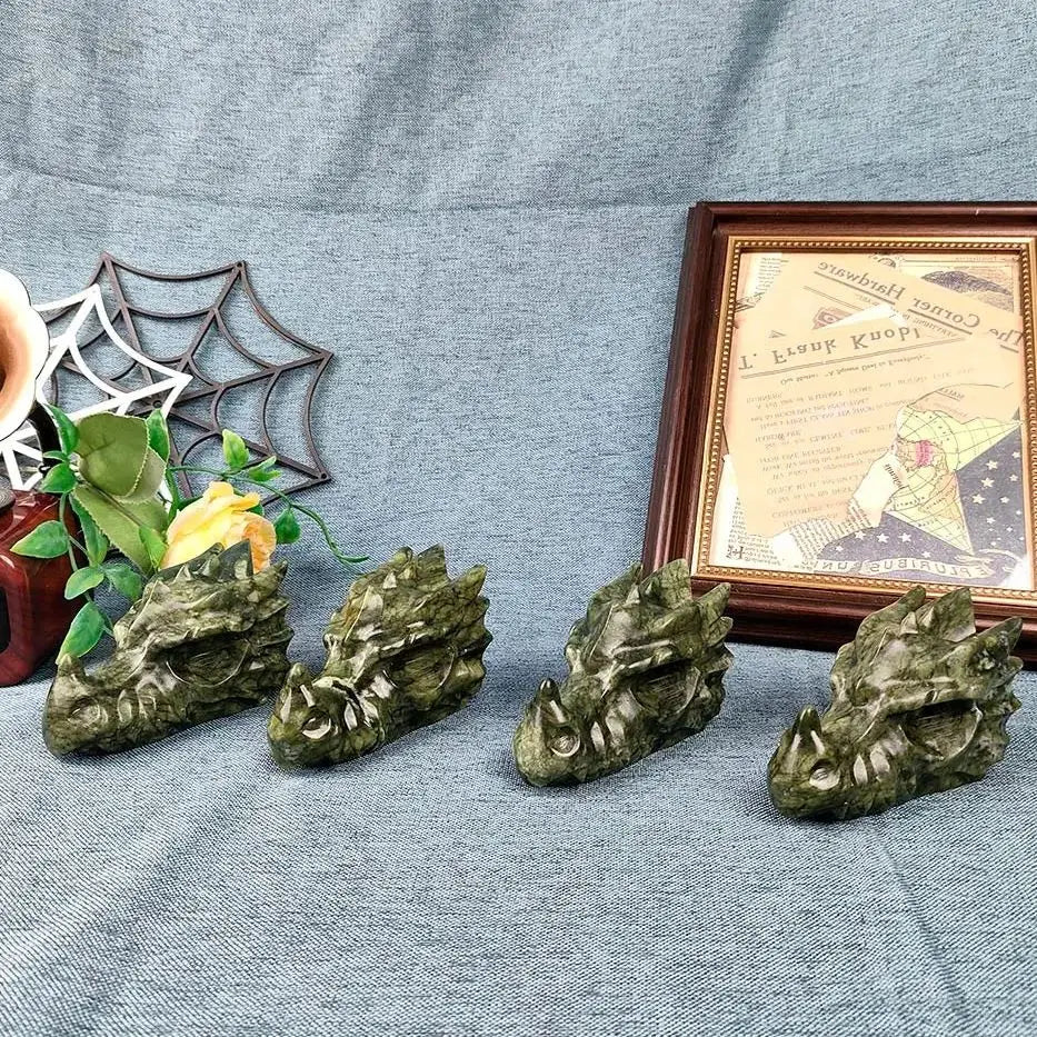 Natural Green Jade Skulls Crystal Dragon Skull Head Sculpture Reiki Stone Ornament For Collection Home Decor Gifts 1pc