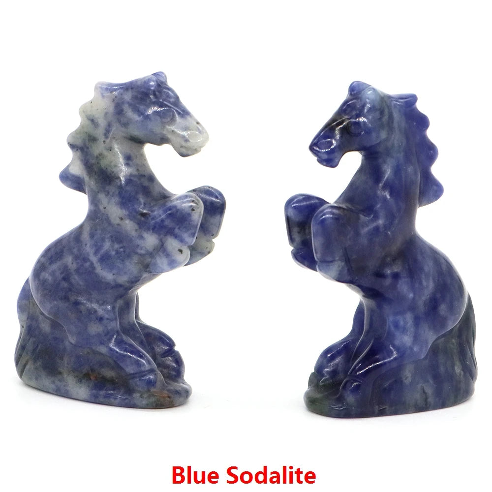 49mm Horse Statue Natural Reiki Healing Stones Amethyst Rose Quartz Carved Crystal Feng Shui Figurine Halloween Home Decor Gifts