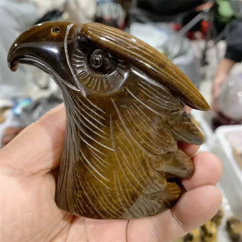 Natural Tiger Eye Stone Eagle Stone Head Carving Reiki Faith Handicraft Ornaments Healing Home Decoration Gift 1PCS
