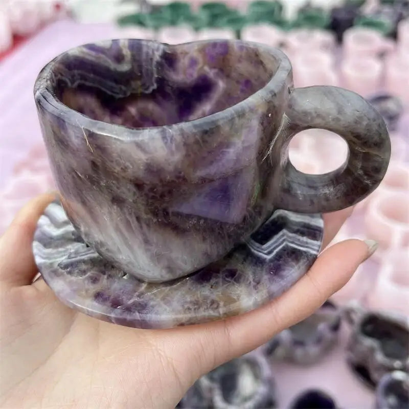 Natural Dream Amethyst Teacup Carving Ornament Healing Fengshui Stone Reiki Gemstone For Home Decor Gifts 1PCS