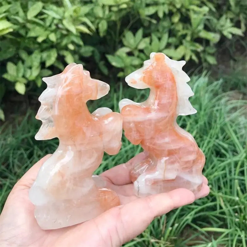 Natural Red Fire Quartz Hematoid Horse Carving Animal Reiki Healing Fengshui Holiday Crafts Gifts 1pcs
