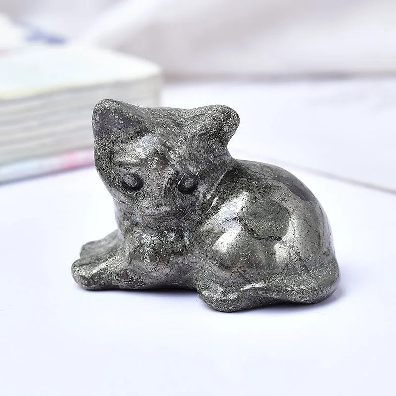 1pc Natural Crystal Tummy Time Cat Carving Craft, Mini Ornament, Home Decoration