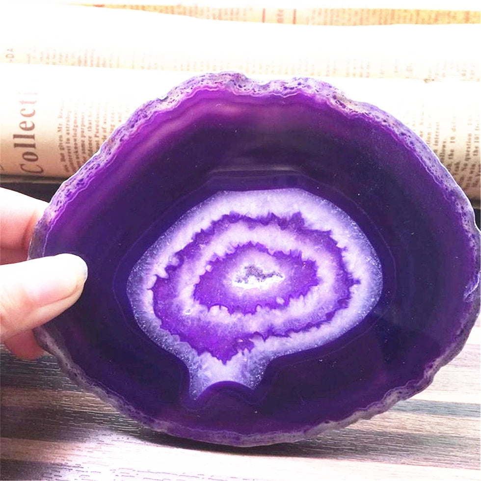 12-20CM Bule Crystal AGATE SLAB Geode Slice Mineral Coaster Healing Reiki Decoration