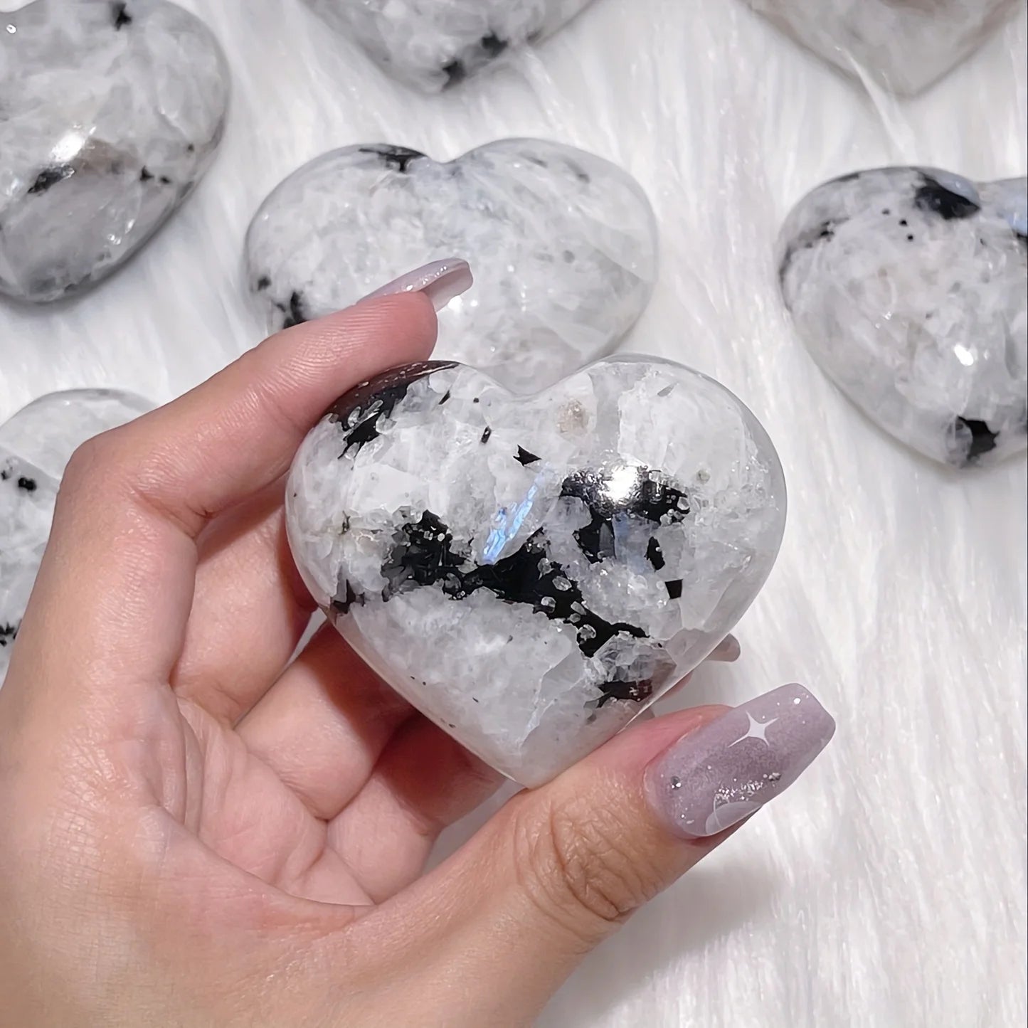 Rainbow Moonstone Heart Palm Stone, Room Decor