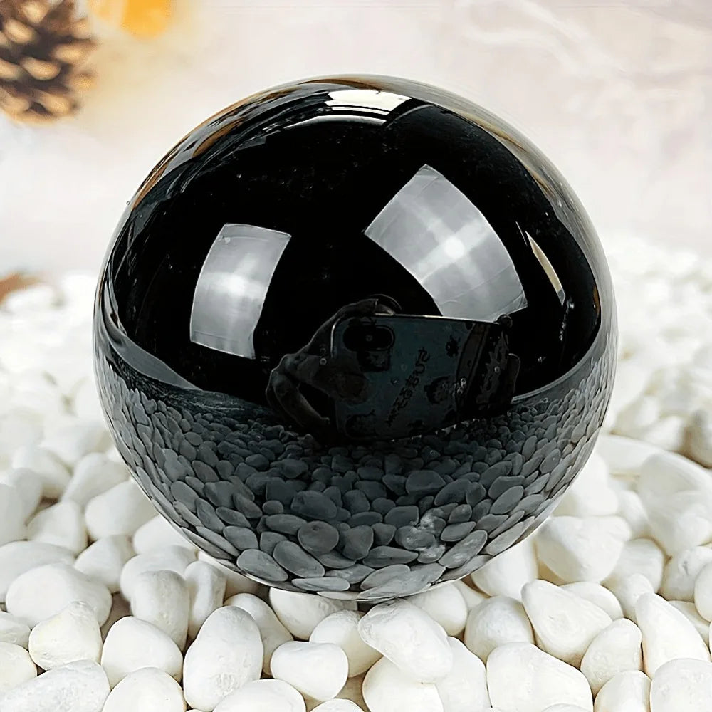 Natural Black Obsidian Sphere Healing Crystal Magic Ball Reiki Stones feng shui Sphere Collectibles Home Decor Without Base