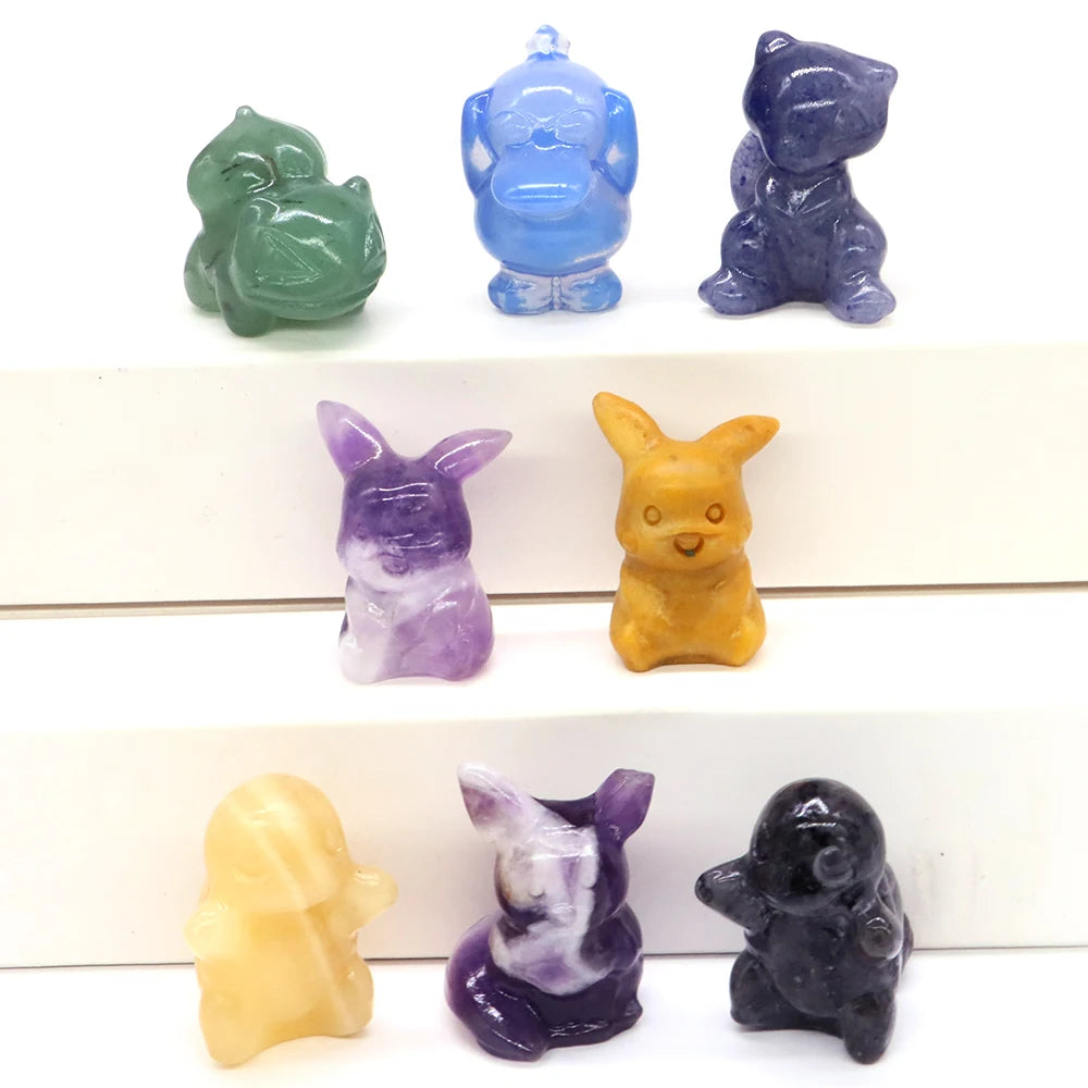 1.2" Natural Crystal Stone Squirrel Frog Seed Turtle Statue Cartoon Gemstone Carved Healing Home Room Decor Kids Holiday Gift