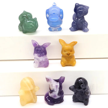 1.2" Natural Crystal Stone Squirrel Frog Seed Turtle Statue Cartoon Gemstone Carved Healing Home Room Decor Kids Holiday Gift