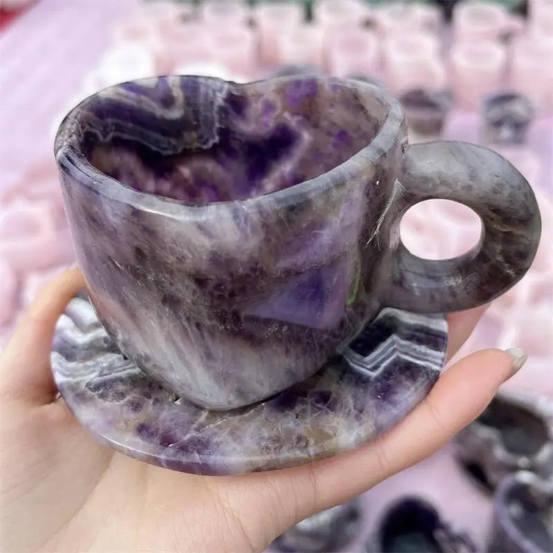Natural Dream Amethyst Teacup Carving Ornament Healing Fengshui Stone Reiki Gemstone For Home Decor Gifts 1PCS