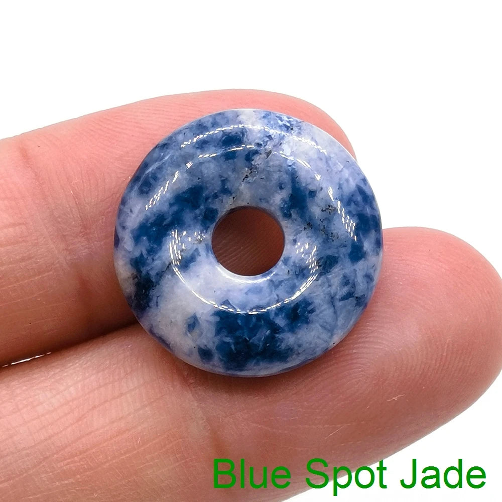 20mm Natural Round Big Hole Hollow Stone Crystal Quartz Aventurine Agate Jade Donut Charm Carved for Pendants Diy Making Gift