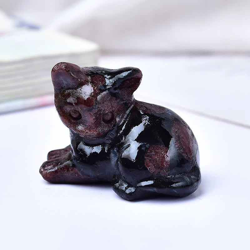 1pc Natural Crystal Tummy Time Cat Carving Craft, Mini Ornament, Home Decoration