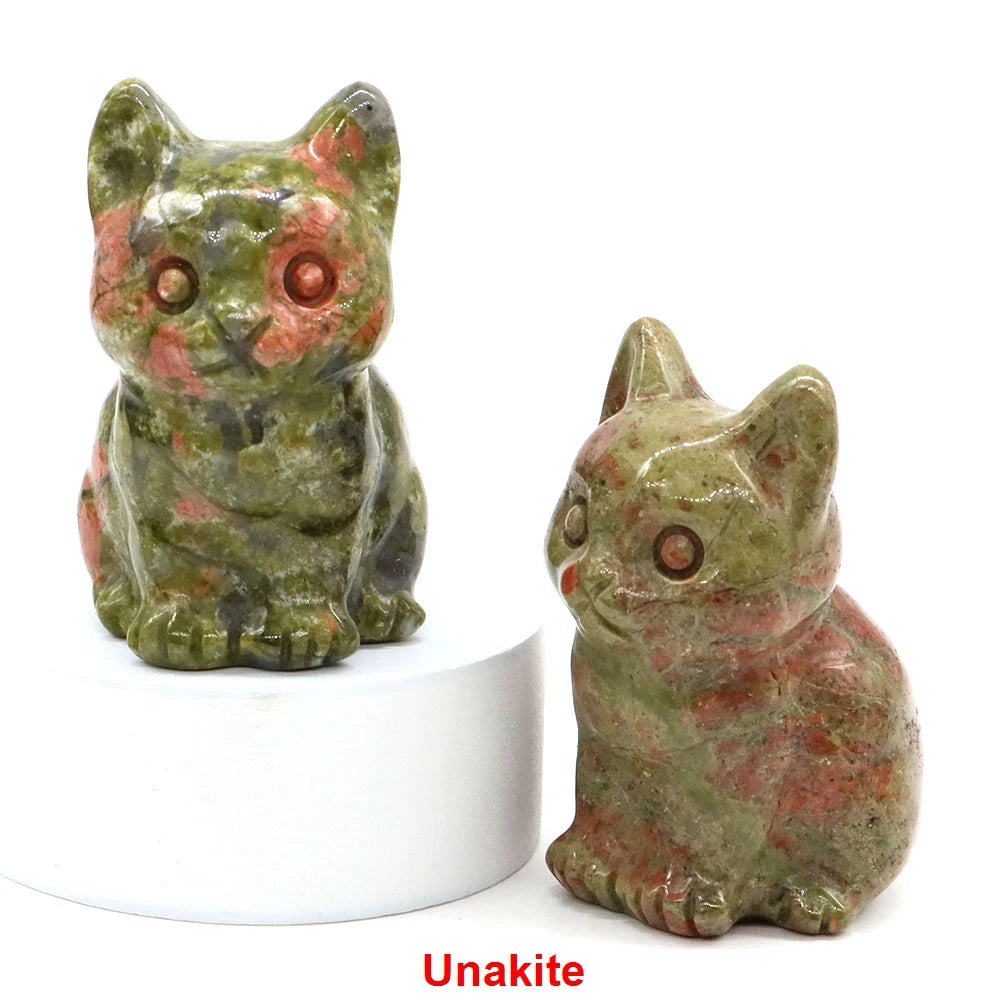 1.8" Natural Stone Cat Statue Hand Carved Animal Figurine Healing Crystal Amethyst Crafts Chakra Meditation Home Decoration Gift