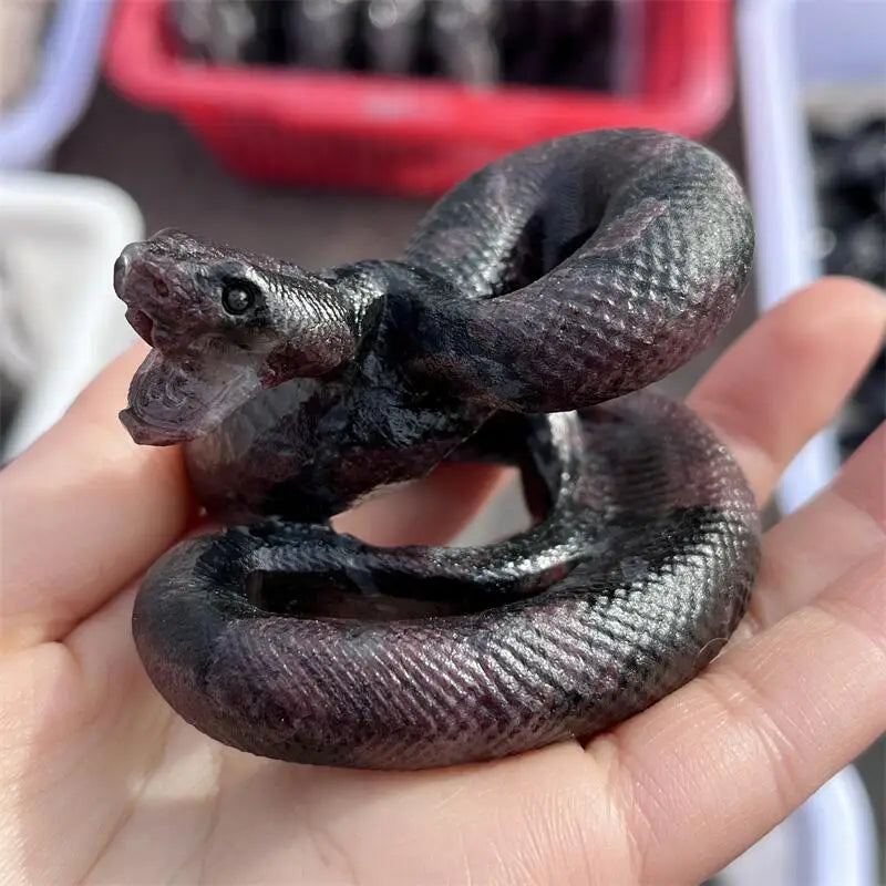 Natural Garnet Snake Carving Animal Crafts Healing Crystal Stone Feng Shui Home Decoration Gift 1PCS