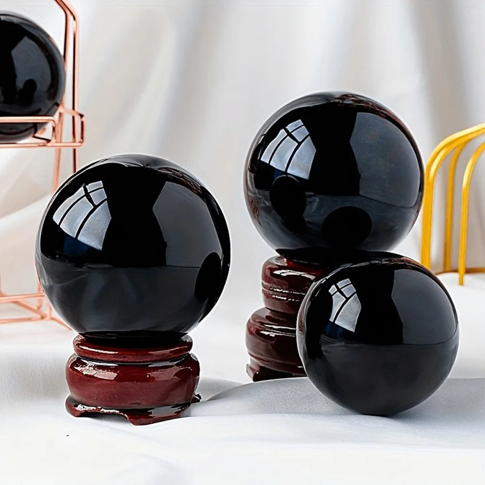 Natural Black Obsidian Sphere Healing Crystal Magic Ball Reiki Stones feng shui Sphere Collectibles Home Decor Without Base