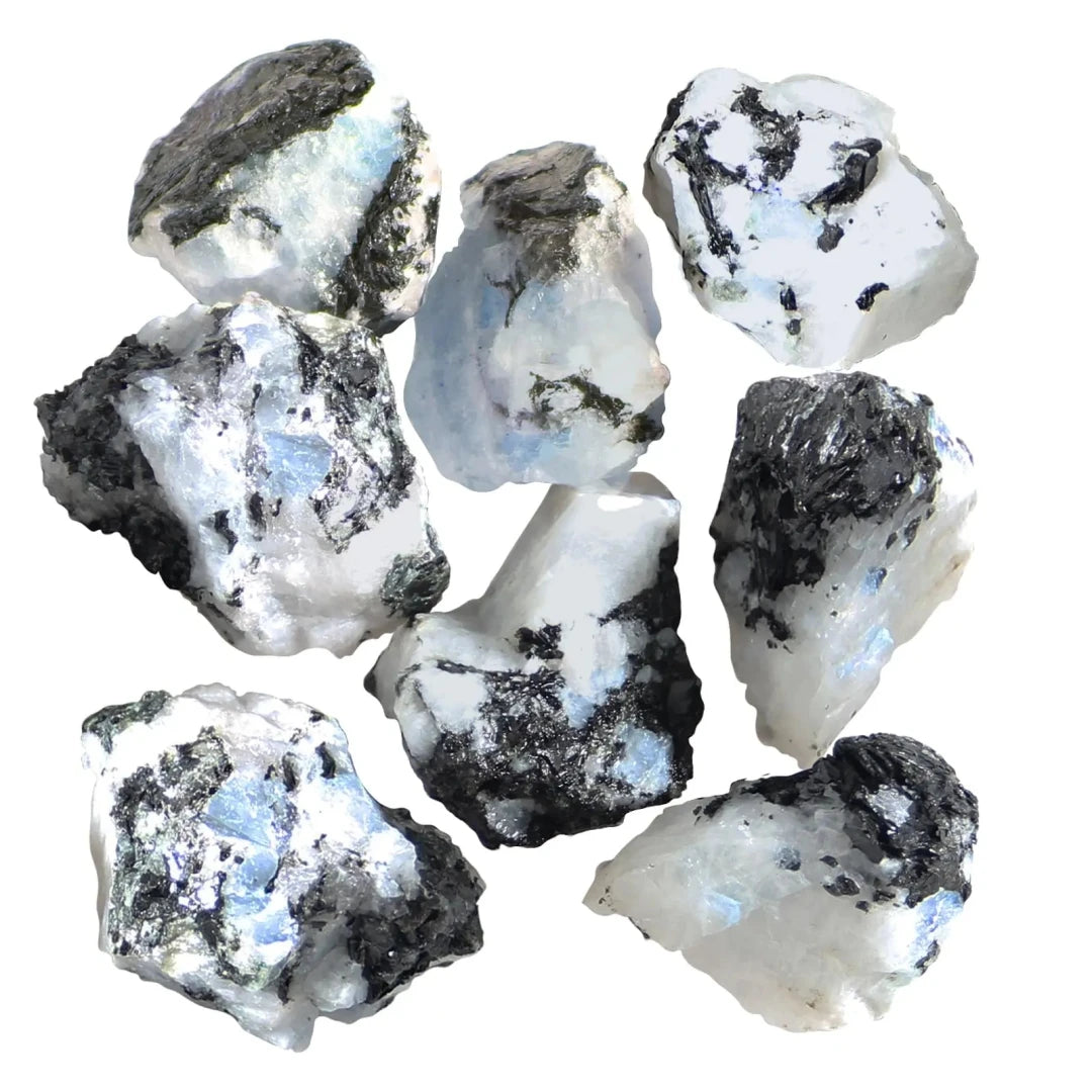 40g/120g/240g Natural Rainbow Moonstone Rough Stone Mineral, Black and White Stone, Fish Tank Garden Bonsai Home Decoration Gift