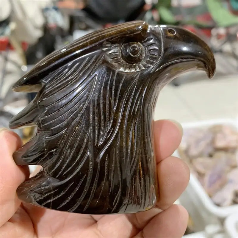 Natural Tiger Eye Stone Eagle Stone Head Carving Reiki Faith Handicraft Ornaments Healing Home Decoration Gift 1PCS