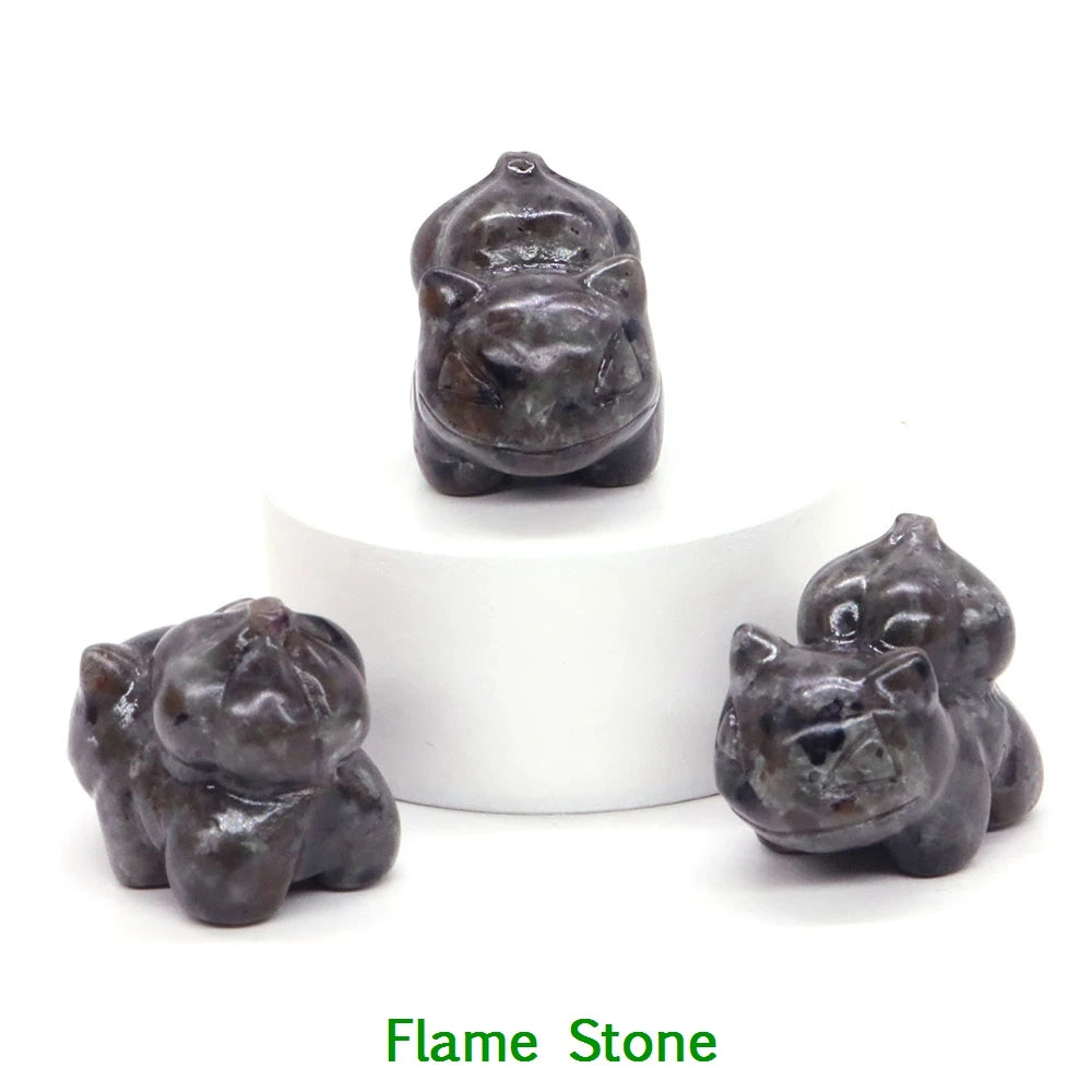 1.2" Natural Crystal Stone Squirtle Bikachu Statue Fantast Baby Cartoon Gemstone Carved Healing Home Room Decor Holiday Gift