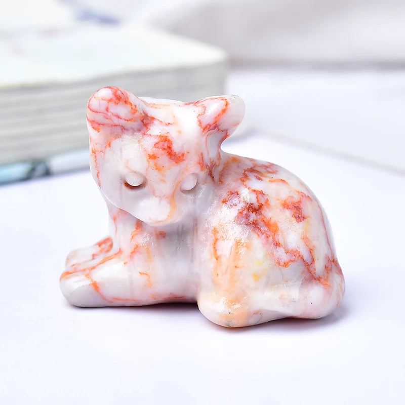 1pc Natural Crystal Tummy Time Cat Carving Craft, Mini Ornament, Home Decoration