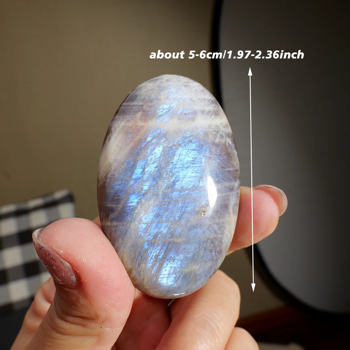 1PC Natural Blue Moonstone Crystal Palm Stone for Mind Healing Finger Massage Energy Healing Feng Shui Yoga Home Decor