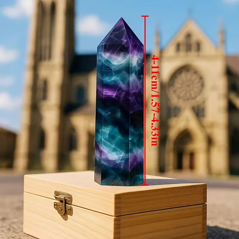 1pc Natural Rainbow Fluorite Crystal Pillar Natural Stone Meditation Decor Holiday Gift Suitable for Altar, Crystal Display